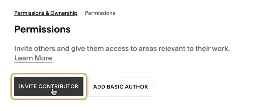 Squarespace's Permissions page with Invite Contributor circled in gold