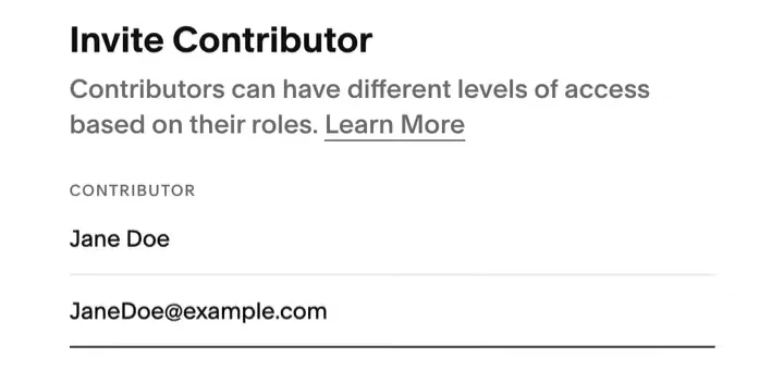 The Invite Contributor form with name and email filled in