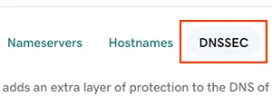 The DNSSEC tab outlined on GoDaddy's DNS page